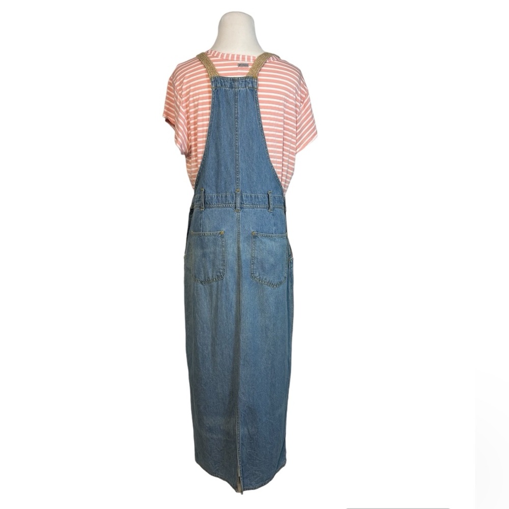 Vintage 80’s Cotton Blue Denim Overall Buckle Midi Sheath Jumper Dress- Large - Picture 3 of 8